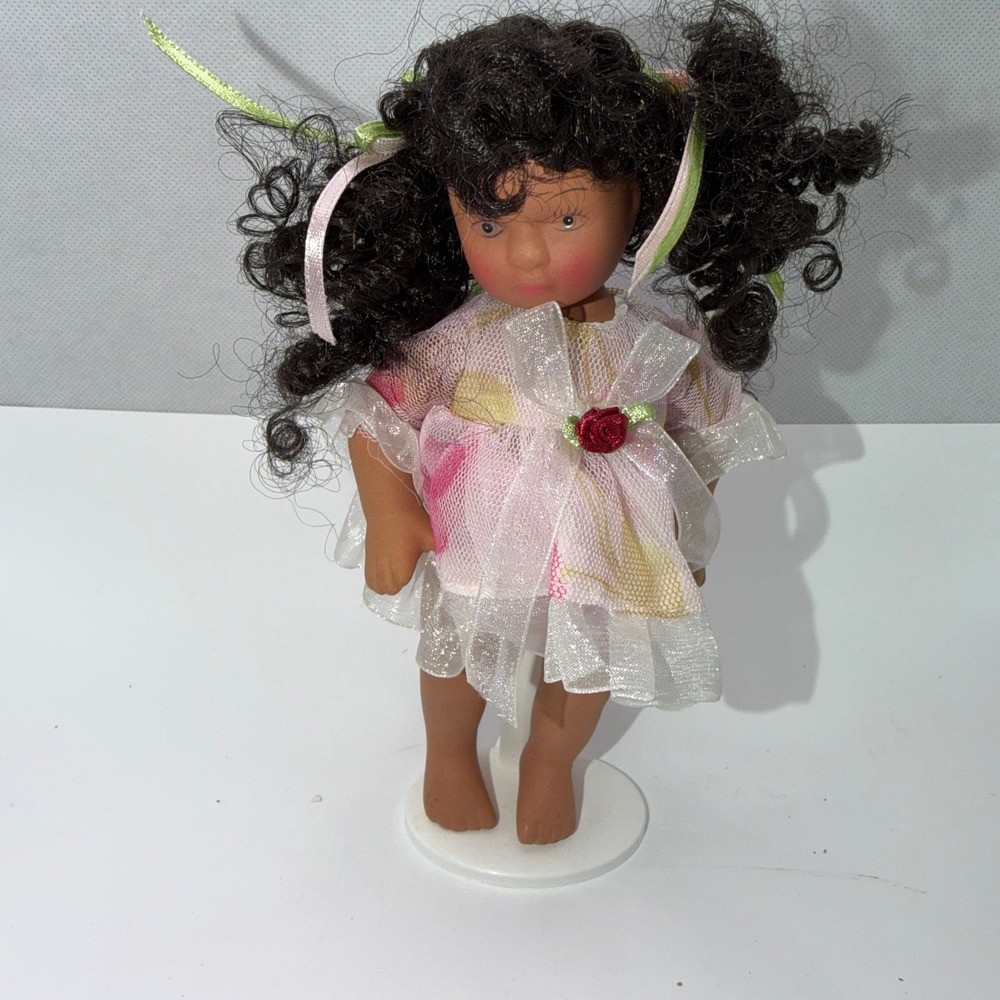 Unbranded 8in Vintage Style Vinyl Doll Pink Floral‎ Dress Coquette Aesthetic